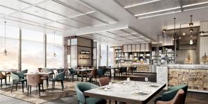 un rendu d'un restaurant avec des tables et des chaises dans l'établissement DoubleTree by Hilton Zhangzhou, à Zhangzhou