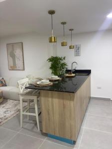 een keuken met een eiland in de woonkamer bij Palmera 402 in Punta Cana