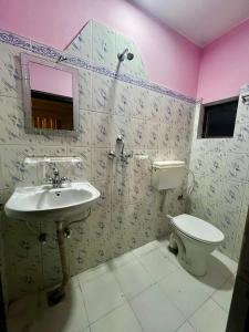 un baño con lavabo e inodoro en Amelie Apartments and Stay Inn, en Pokhara 5 fotos más