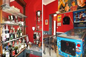 two pictures of a bar with a drink counter at Maison d'Hôtes La Bastide Bleue in Marseille