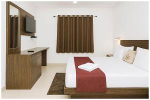 a hotel room with a bed and a television at Kanha Classic Inn Near Lucknow Railway Station # Free Wifi # Room Service And Parking Facility - Fully Air conditioning Premium Room - Best Premium Hotel In Lucknow in Lucknow