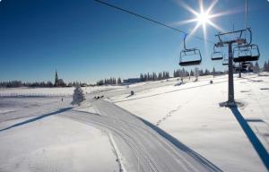 a snow covered ski slope with a ski lift at Apartma Ajdovka Rogla in Rakovec