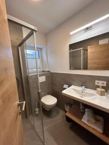 a bathroom with a toilet and a sink and a shower at Höller's Bergleben in Kleinarl +41 photos