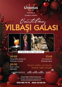 Un cartel para un banquete navideño con un volante. en Uranus Istanbul Topkapi, en Estambul