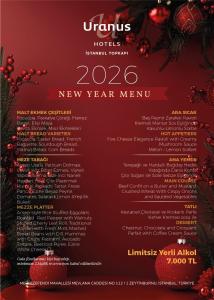 Un menú navideño para un hotel con decoraciones navideñas. en Uranus Istanbul Topkapi, en Estambul