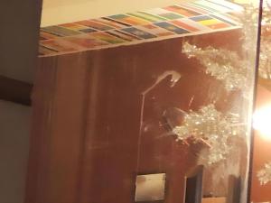 a reflection of a person in a painting on a wall at Halong Happy Hostel in Ha Long