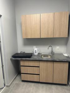 a kitchen with a sink and wooden cabinets at StarBal in Radom