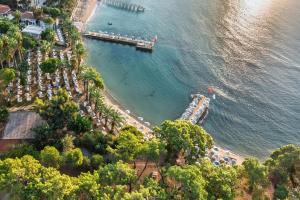 an aerial view of a beach with a dock at Utopia Resort & Residence in Avsallar