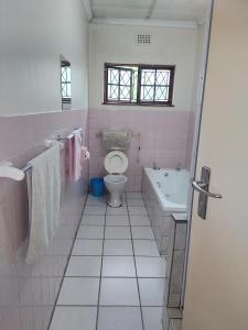 een badkamer met toilet, bad en wastafel bij Prior guest house in Pinetown