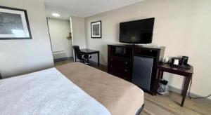 Days Inn by Wyndham St. Charles IL في سانت تشارليز: غرفة فندقية مع سرير وتلفزيون بشاشة مسطحة