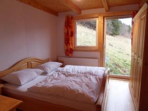 a bedroom with a bed in front of a window at Laberer by Schladmingurlaub in Schladming