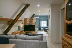 Saint-BéronにあるLe petit refugeのソファとテレビのあるリビングルーム