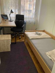 a bedroom with a bed and a desk and a chair at Apartmani Vesna in Banja Luka