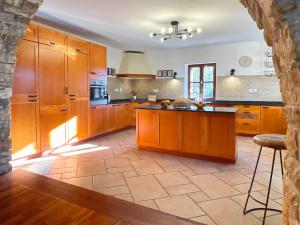 una grande cucina con armadi in legno e un'isola di Villa Kluni by Rent Istria a Momjan Altre 35 foto