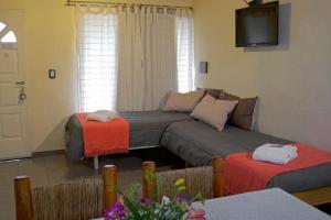 a living room with a couch and a tv at San Rafael Group in San Rafael