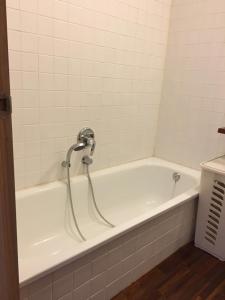 uma banheira com chuveiro na casa de banho em Apartamento Alvaro em Isla de Arosa