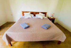 una camera da letto con un letto grande con due cuscini di Villas Flora Bella a Dauis