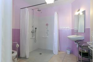 een badkamer met douche, wastafel en toilet bij Cecile in Montgaillard +15 foto's