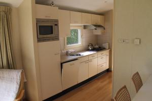 a small kitchen with a sink and a microwave at Heitje 166 in Den Burg