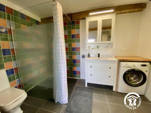 ein Badezimmer mit Toilette, Waschbecken und Waschmaschine in der Unterkunft La maison du merle bleu in Quintillan + 24 Fotos