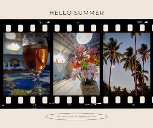 a collage of pictures with a glass of beer and flowers at GHhome Zanzibar in Pingwe