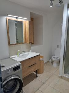 a bathroom with a washing machine and a sink at le Cocon in Montgardin +13 photos