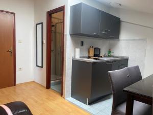a kitchen with a sink and a counter top at Villa Una Apartments in Labin