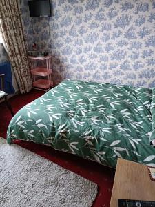 1 cama con edredón verde en una habitación en Wansley Manor Hotel, en Birmingham