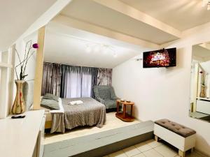 Una televisión o centro de entretenimiento en Grey Studio