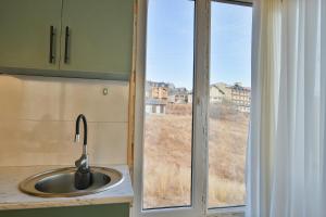 a sink in a kitchen next to a window at Snow Heaven for 10 in Gudauri