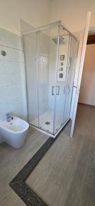 a bathroom with a shower and a white sink at LA SIESTA B&B in San Teodoro