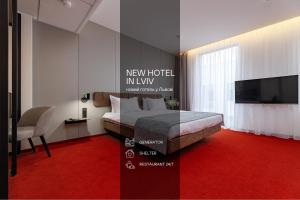 a hotel room with a bed and a television at LEV Lifestyle Hotel - Maestro in Lviv