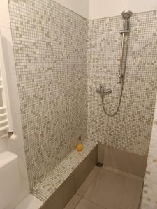 a bathroom with a shower with a tub at Studio Berlin Center in Berlin +3 photos