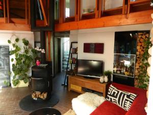 a living room with a couch and a tv at Villa West heaven Valley Gent in Ghent