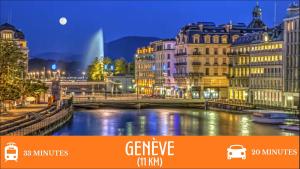 a picture of a city with a river and buildings at Cozy studio avec balcon aux portes de Genève in Ambilly
