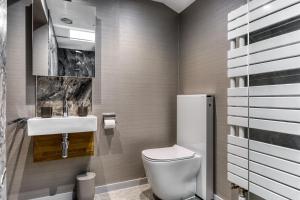 a bathroom with a toilet and a sink at Courtyard Cottage in Castle Douglas +12 photos