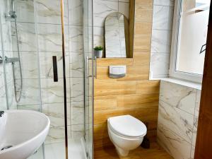 Stary Młyn في زوري: حمام مع مرحاض ومغسلة