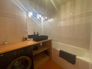a bathroom with a sink and a washing machine at Le Grand Viennois Futuroscope in Jaunay-Marigny