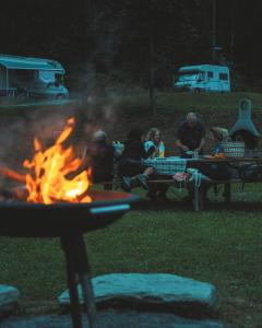 a group of people sitting around a camp fire at Campeggio Treinke Sauris in Sauris