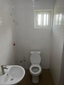 Egbeda vics guests house的带马桶和水槽的白色浴室 更多3张照片