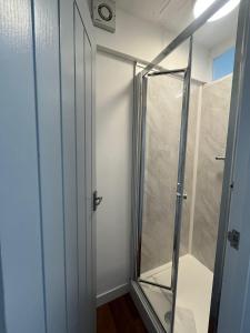 a shower in a room with a glass door at The Down Town Chambers in Bournemouth