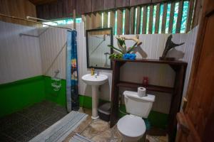 Los Paniquines Ecolodge في دريك: حمام مع مرحاض أبيض ومغسلة