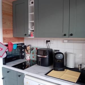 encimera de cocina con tostadora y microondas en Location T2 30m2 superdévoluy, en Le Dévoluy 1 foto más