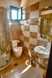 ein Badezimmer mit Toilette, Waschbecken und Dusche in der Unterkunft Element Hotel in Elafonisos + 37 Fotos