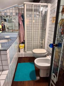 un bagno con wc, lavandino e doccia di Royal Penthouse a Milano