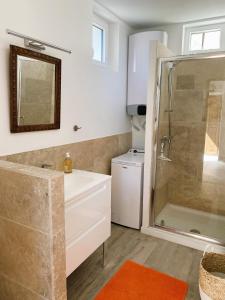 a bathroom with a shower and a sink at L'insouciance, a cottage in Provence in La Celle-sous-Gouzon