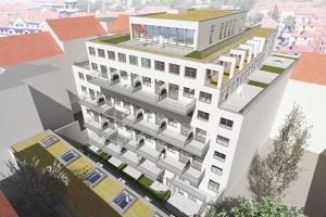 a rendering of a large white building with windows at Modern Loft mit Terrasse in Vienna