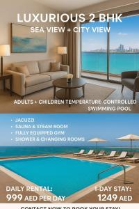 un volantino per un hotel di lusso con piscina di Ajman Corniche Residence ad Ajman