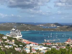 a cruise ship is docked in a harbor at King Deluxe Plus Cottage at Boundless Bliss Hotel in Raphune +16 photos