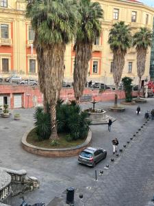 een auto geparkeerd op een parkeerplaats met palmbomen bij Palazzo Ducale in Salerno